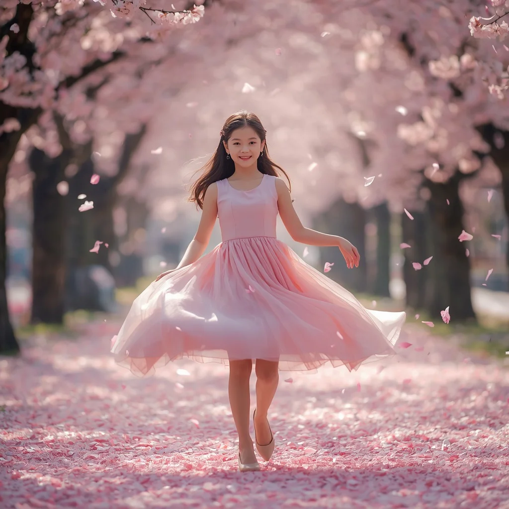 Beautiful Girl in Cherry Blossom Lane Pink Petal Path | indian ai prompt — AI image prompt