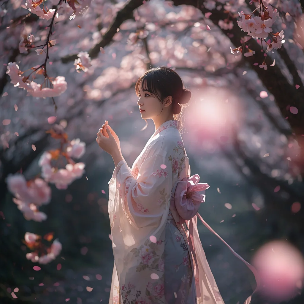 Beautiful Girl in Secret Garden Ancient Cherry Blossoms | prompt seen — AI image prompt