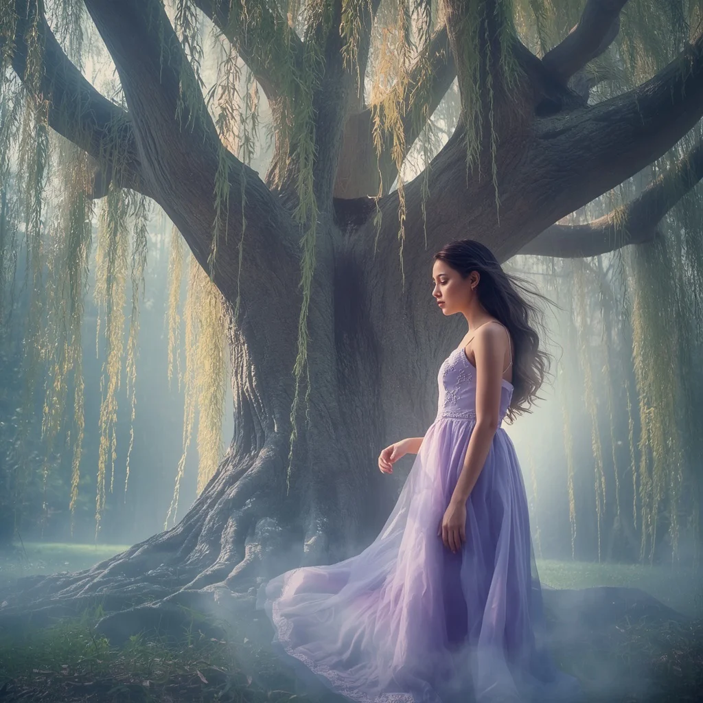 Beautiful Girl in Whispering Willow Forest Magical Aura | aesthetic ai prompt — AI image prompt