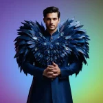 Men's Titanium Feather Sherwani: Sculptural Avian Majesty | google prompt