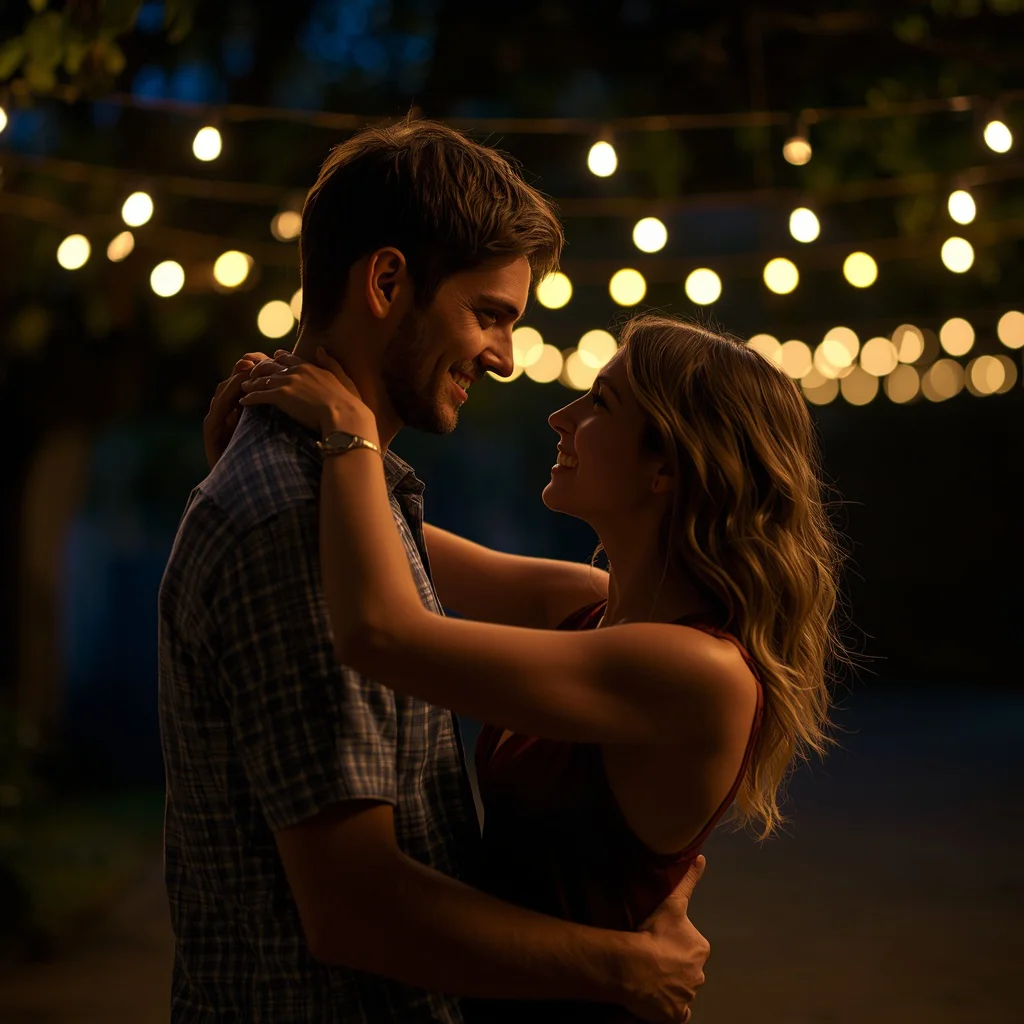 A Couple Dancing Under Twinkling String Lights — AI image prompt