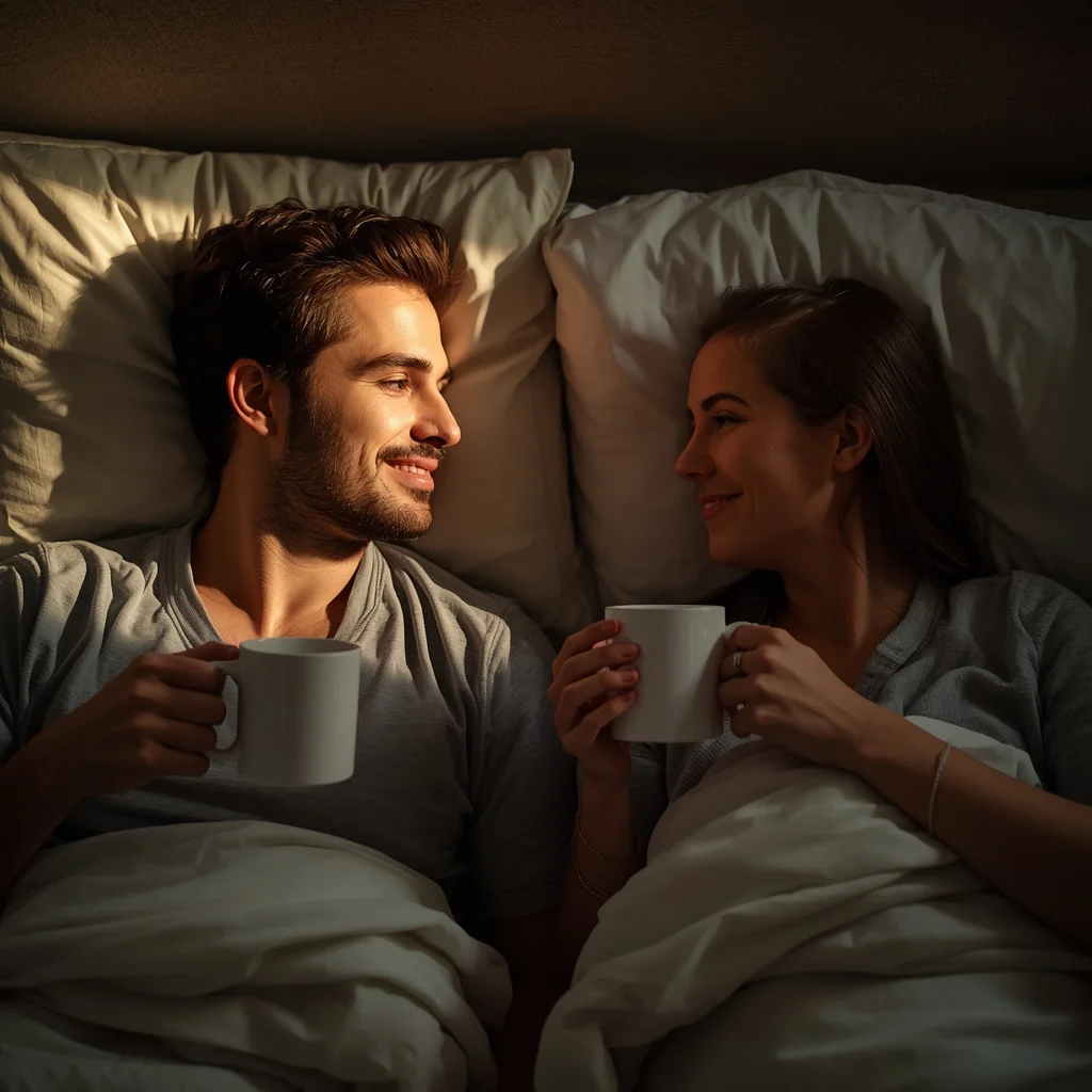 A Couple's Cozy Morning in Bed with Coffee — AI image prompt