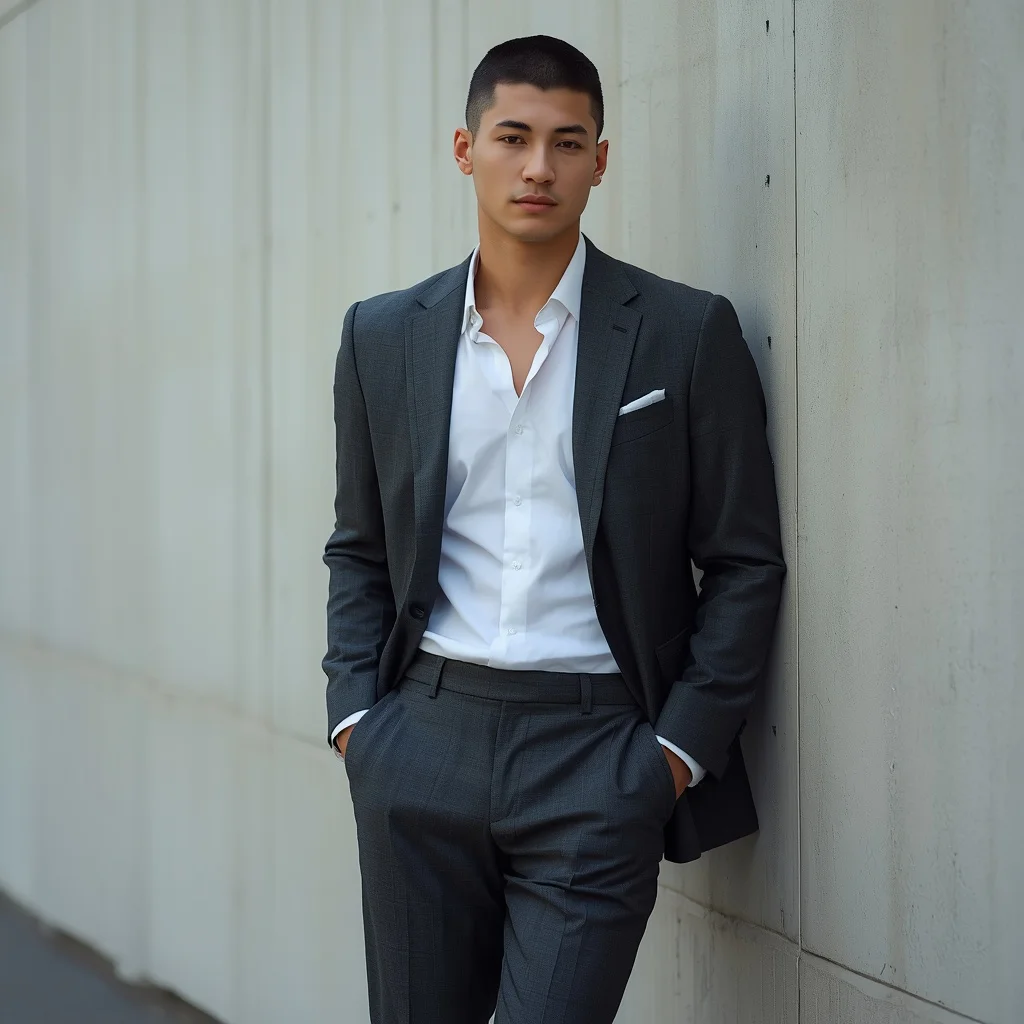 A Refined Gentleman Posing Against an Urban Concrete Wall — AI image prompt