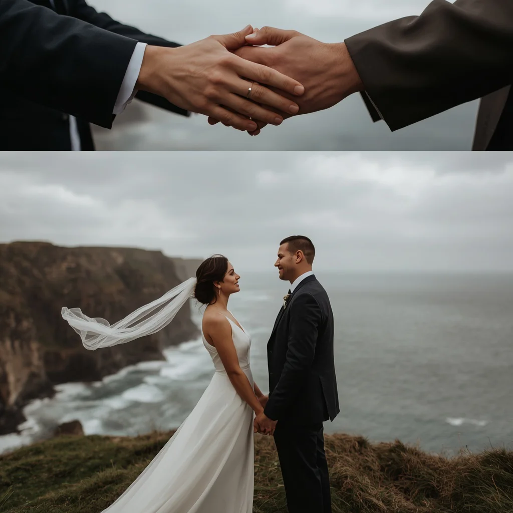 Coastal Cliffside Vows with Ocean Breeze — AI image prompt