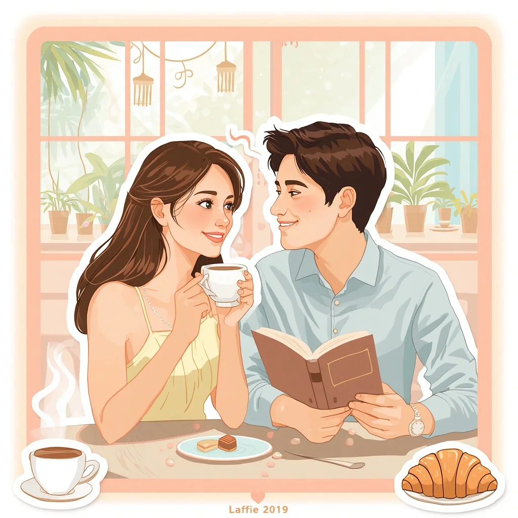 Couple's Sunny Cafe Moment in Pastel Sticker — AI image prompt