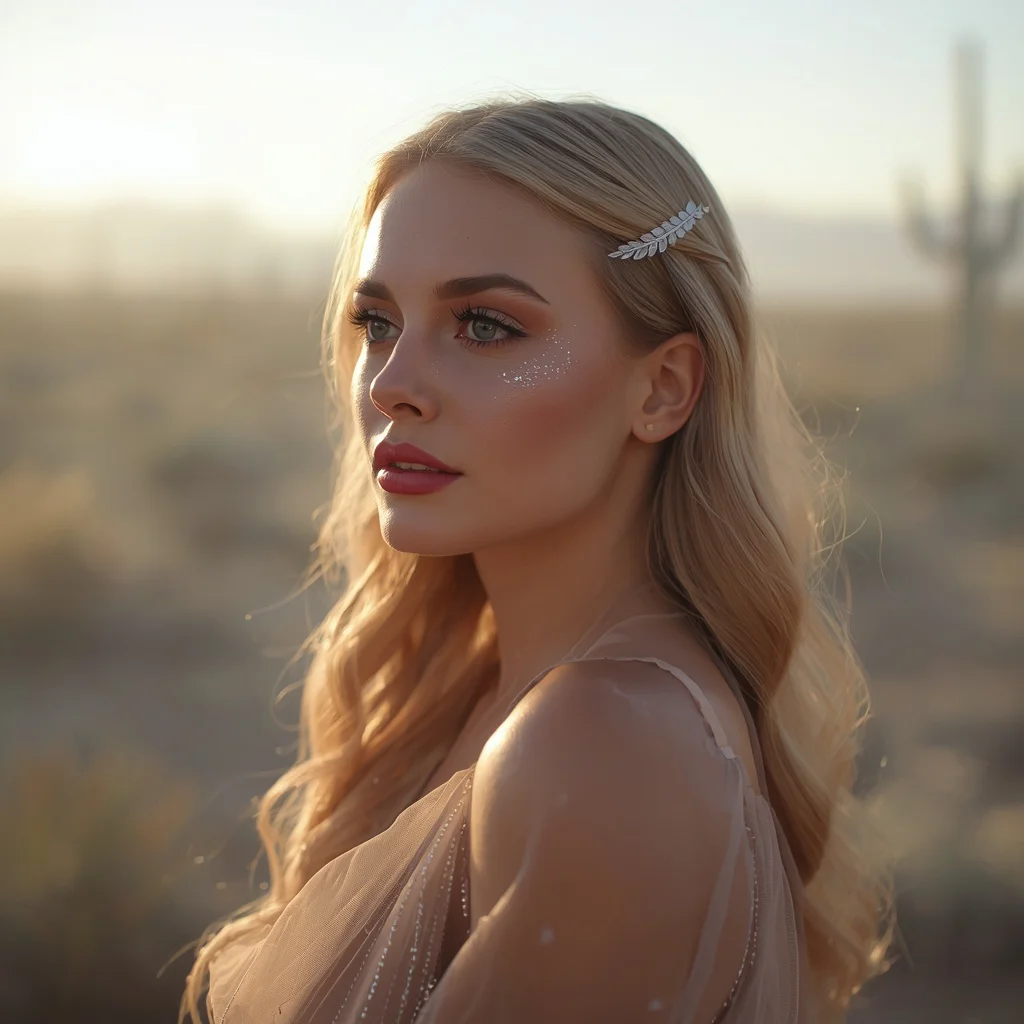 Hollywood Dreamer's Gaze in a Soft-Lit Desert — AI image prompt