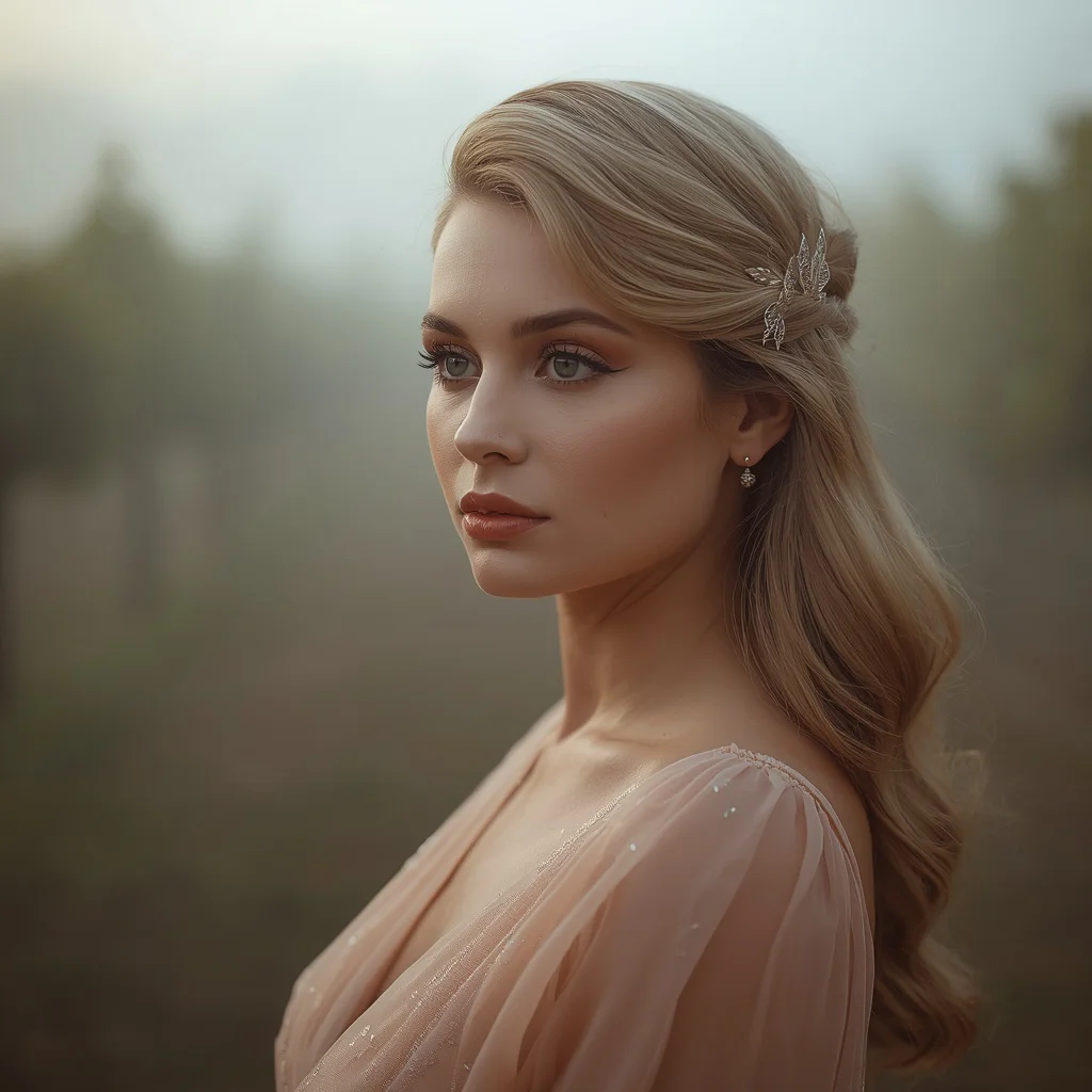 Hollywood Dreamer's Gaze in a Soft-Lit Vineyard — AI image prompt