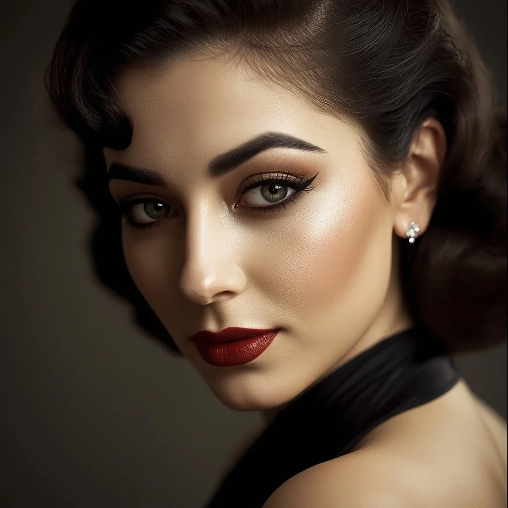 Hollywood Screen Siren's Alluring Gaze with Dark Eyes — AI image prompt