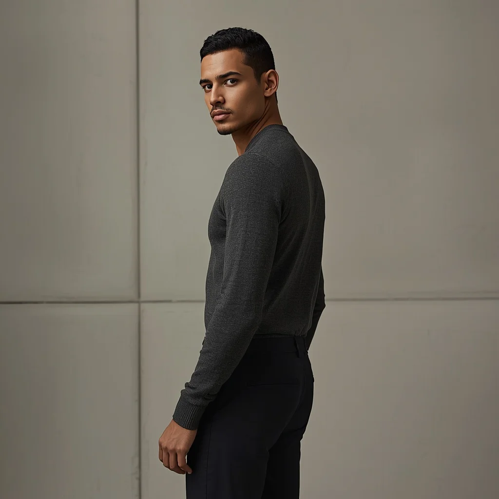 Modern Masculinity: Confident Pose Against a Neutral Wall — AI image prompt