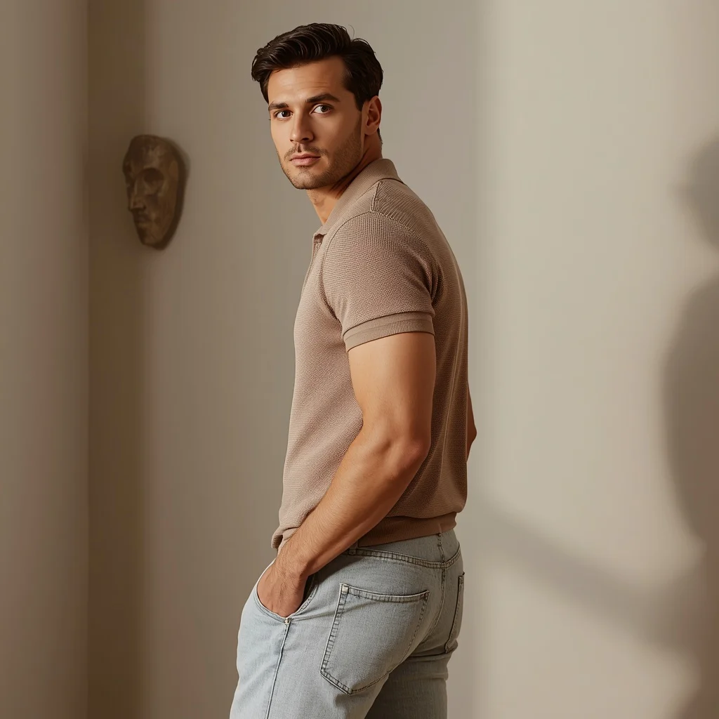Modern Masculinity's Effortless Style in a Gallery — AI image prompt