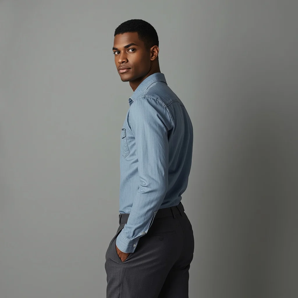 Modern Masculinity's Poised Charm in a Soft Setting — AI image prompt