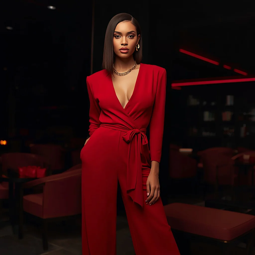 Sleek Red Jumpsuit for a Bold Evening Statement — AI image prompt