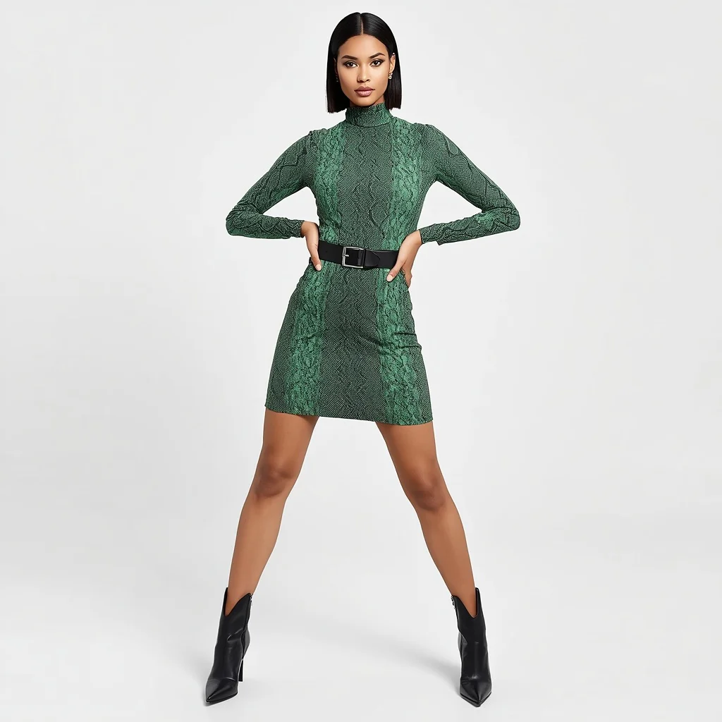 Sleek Western Mini Dress with a Snake Print — AI image prompt