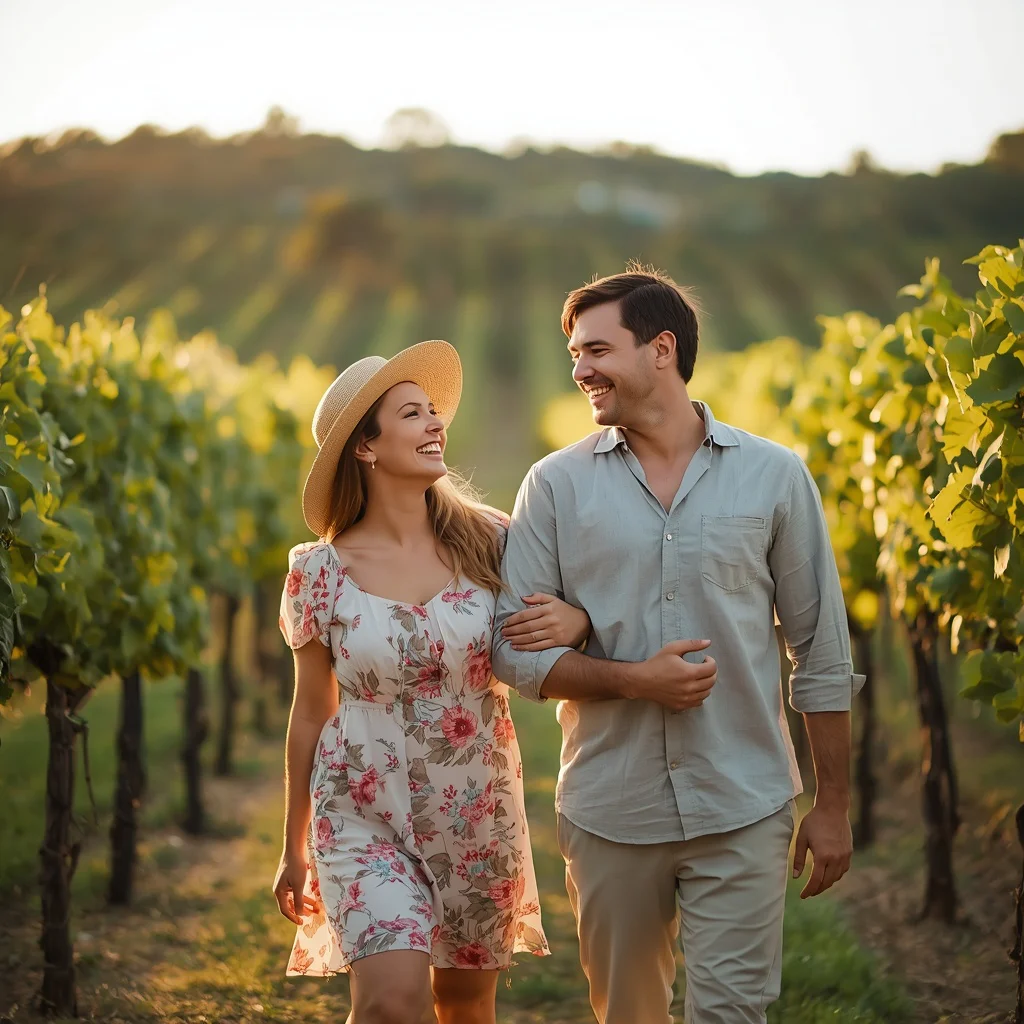 Vineyard Romance with Sun-Kissed Expressions — AI image prompt